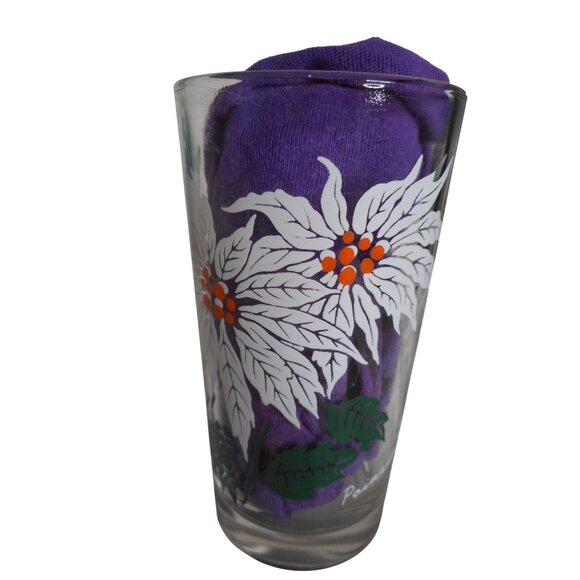 MCM Peanut Butter Juice Glass Tumbler White Poinsettia Estate find 5" #2 - Picture 3 of 4